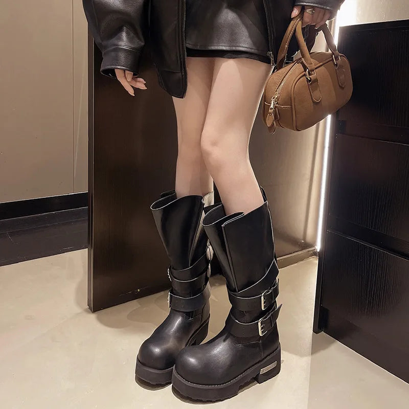 Winter Vintage Belt Buckle Women's Boots