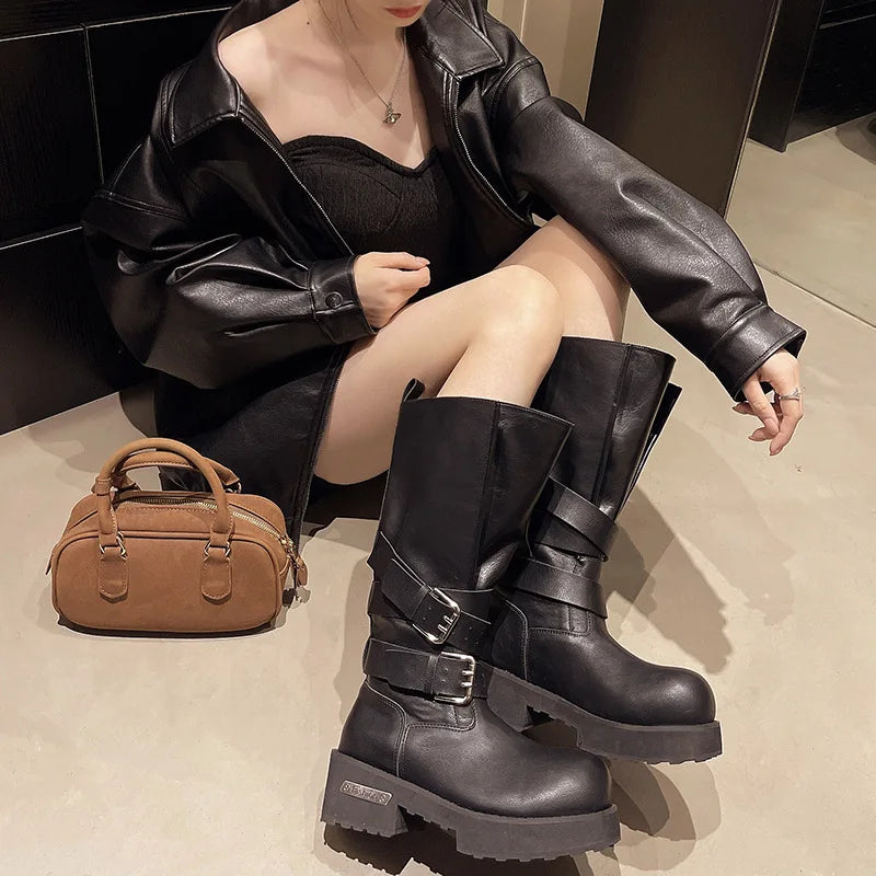 Winter Vintage Belt Buckle Women's Boots