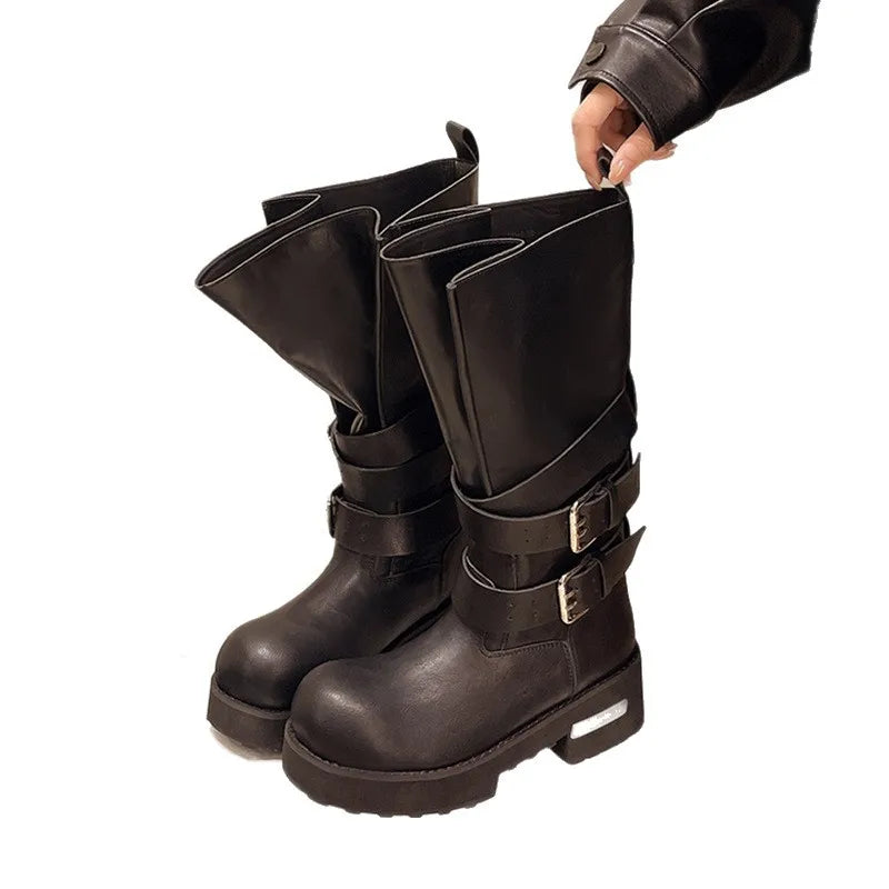 Winter Vintage Belt Buckle Women's Boots