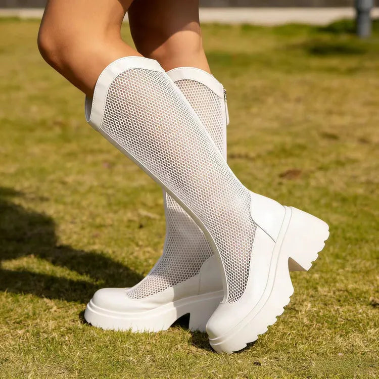 Women Mesh Knee High Boots