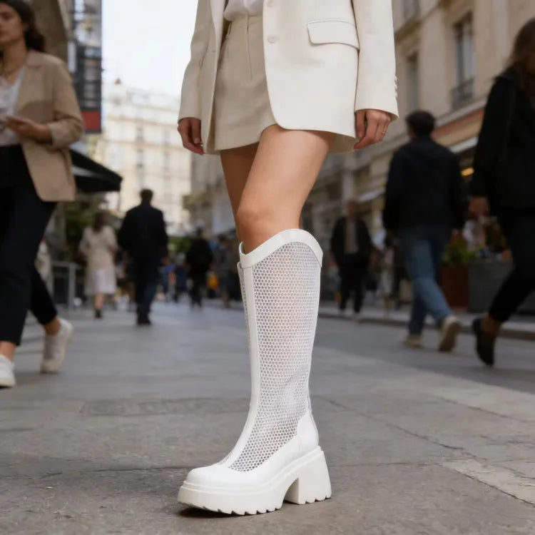 Women Mesh Knee High Boots