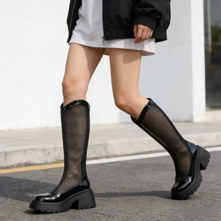 Women Mesh Knee High Boots