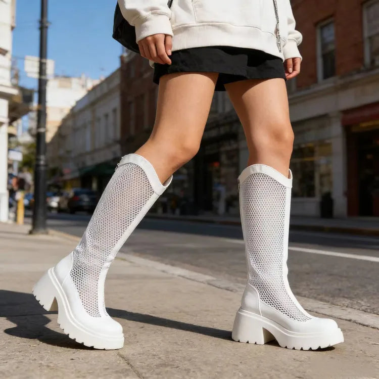 Women Mesh Knee High Boots