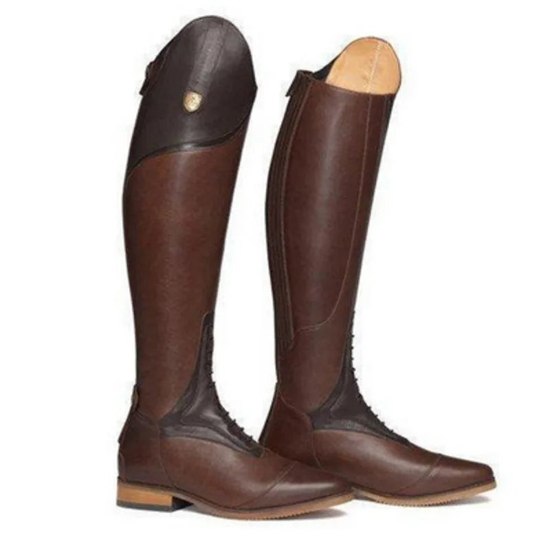 Women Pu Leather Riding Boot Low Heel Knee High Boots