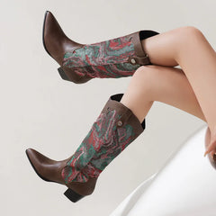 Women's Colorful Jacquard Patchwork Western Cowboy Boots