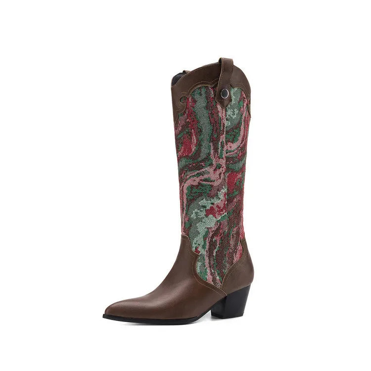 Women's Colorful Jacquard Patchwork Western Cowboy Boots