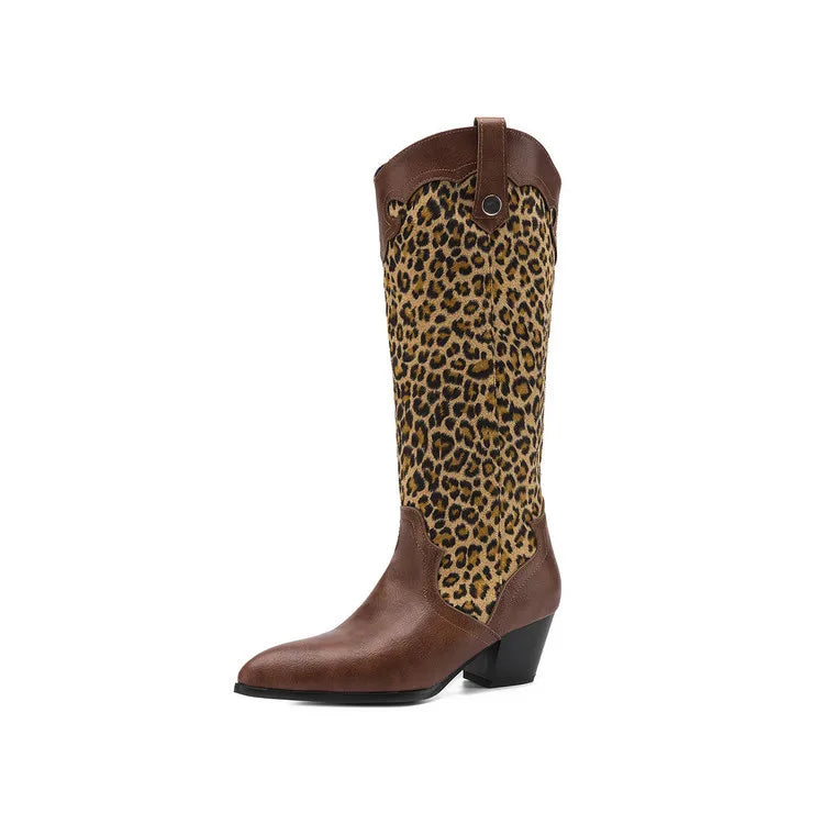 Women's Colorful Jacquard Patchwork Western Cowboy Boots