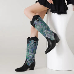 Women's Colorful Jacquard Patchwork Western Cowboy Boots