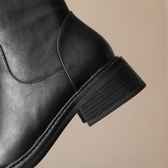 Women's Autumn/Winter Genuine Leather Cowhide Mid Heel Large Metal Belt Buckle and Knee Zipper High Barrel Knight Boots