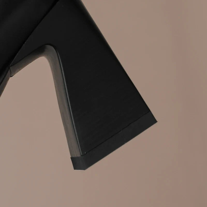 Women's Autumn/Winter Square Head Metal Accessories Genuine Cowhide High Heel Zipper