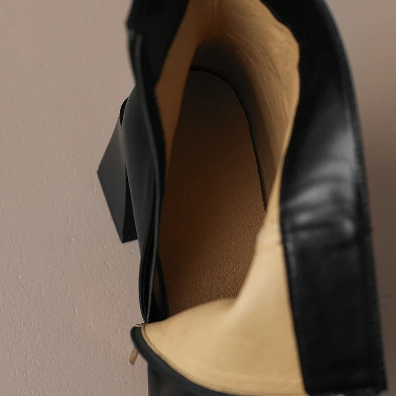 Women's Autumn/Winter Square Head Metal Accessories Genuine Cowhide High Heel Zipper