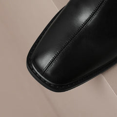 Women's Autumn/Winter Square Head Metal Accessories Genuine Cowhide High Heel Zipper