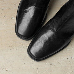 Women's Autumn/Winter Square Headed Genuine Leather Sheepskin Elastic High Heels