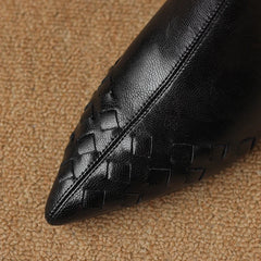 Women's Autumn and Winter Pointed Show Leather Embossed Cowhide High Heels Plus Calf Zipper Short Boots