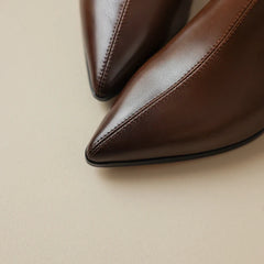 Women's Autumn and Winter Pointed Leather Cowhide Metal Belt Buckle High Heel