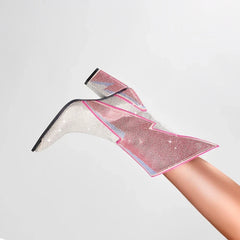 Women's Calf Pointed Head Sexy Nightclub Europe and America Lightning Water Diamond Large Heel Short Boots