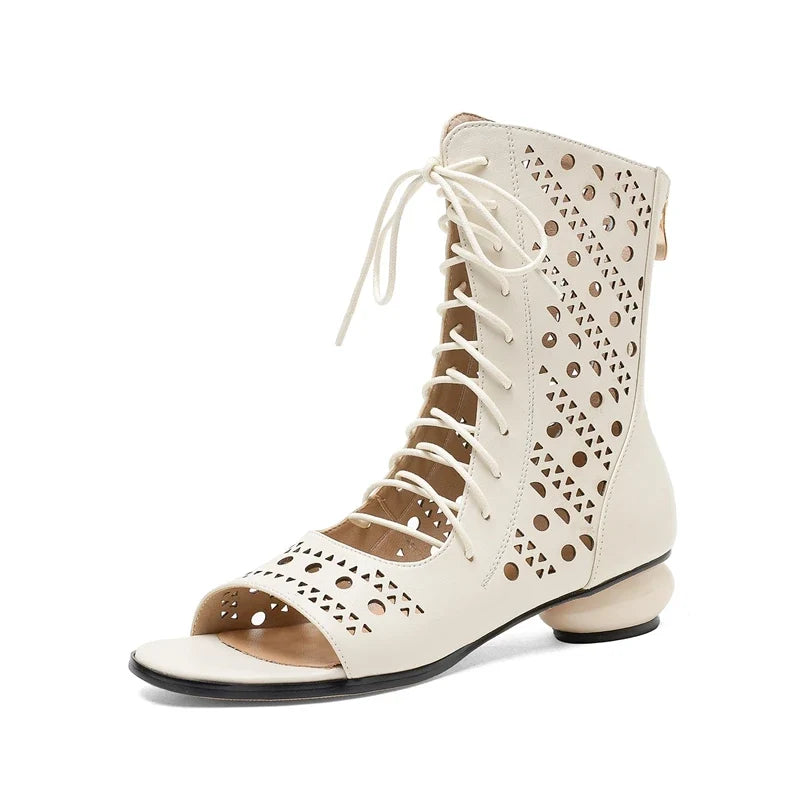 Women's Early Summer Genuine Leather Cowhide Exposed Toe