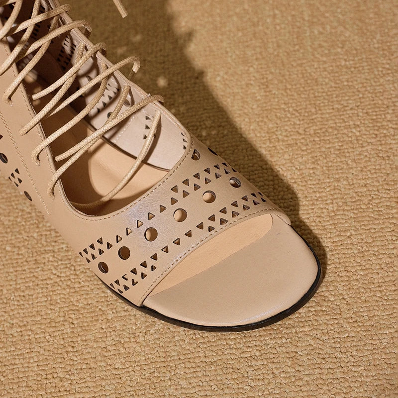 Women's Early Summer Genuine Leather Cowhide Exposed Toe
