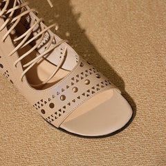 Women's Early Summer Genuine Leather Cowhide Exposed Toe