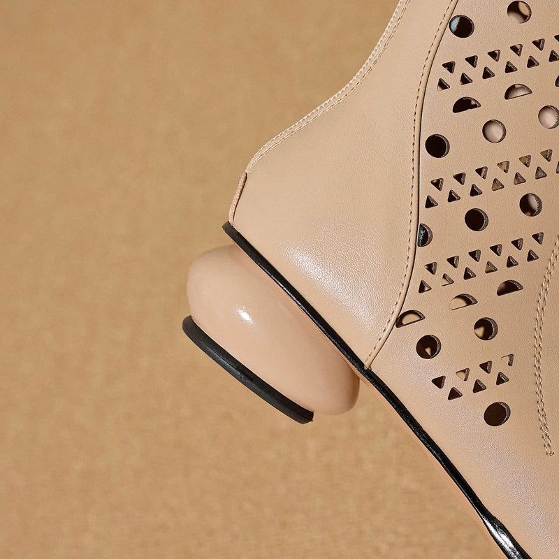 Women's Early Summer Genuine Leather Cowhide Exposed Toe