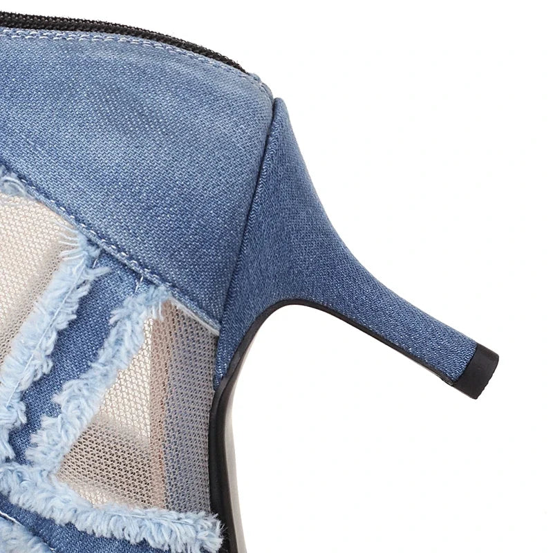 Women's European and American Denim Mesh Spring/Summer Lace Lace Lace High Heel