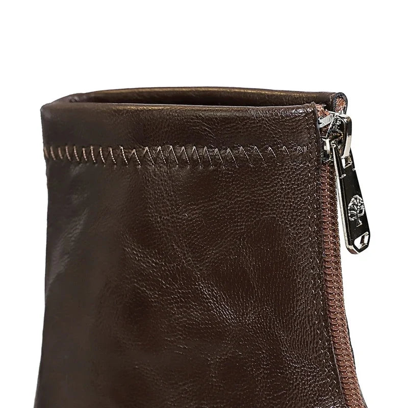Women's European and American Retro Middle Heel Slope Heel Pointed Inner Increase Zipper Chelsea Short Boots