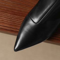 Women's Leather Cowhide Pointed Toe Mid Heel Handmade Oversized Zipper and Calf Short Boots