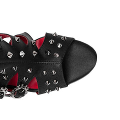 Women's Spring/Summer Pointed Nightclub Metal Belt Buckle Rivet Wolf Teeth Slope Heel Large High Heel Short Boots