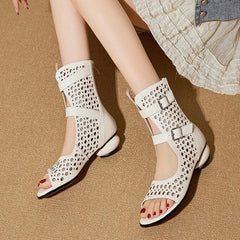 Women's Spring and Summer Genuine Leather Cowhide Exposed Toe