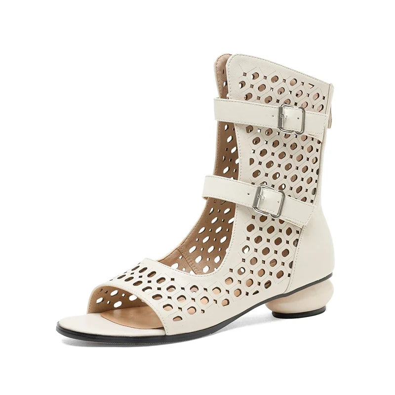 Women's Spring and Summer Genuine Leather Cowhide Exposed Toe