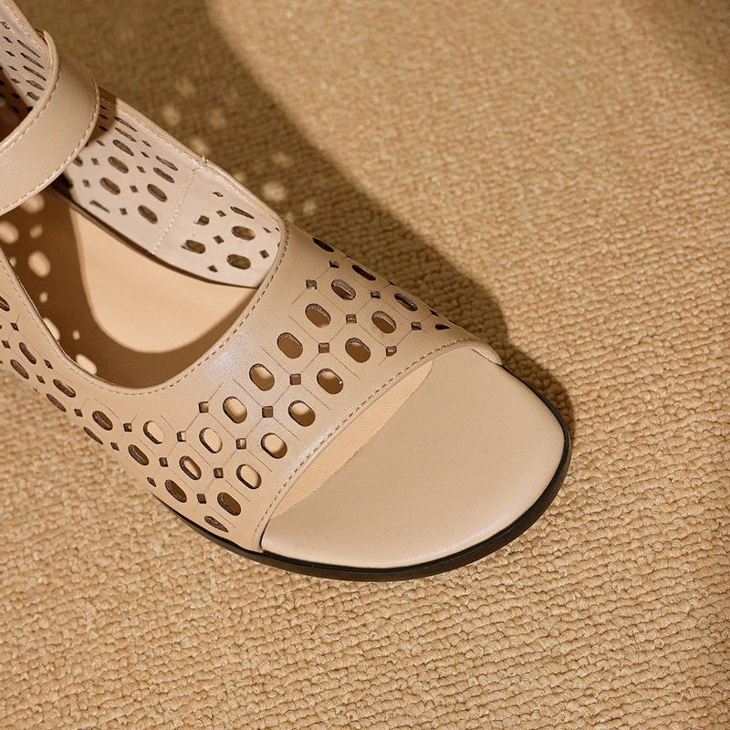 Women's Spring and Summer Genuine Leather Cowhide Exposed Toe