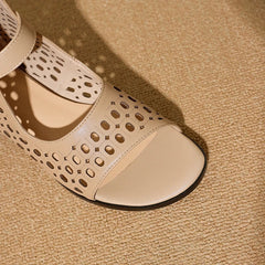 Women's Spring and Summer Genuine Leather Cowhide Exposed Toe