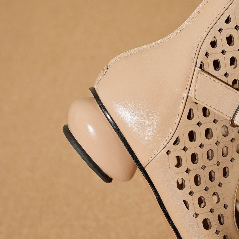 Women's Spring and Summer Genuine Leather Cowhide Exposed Toe