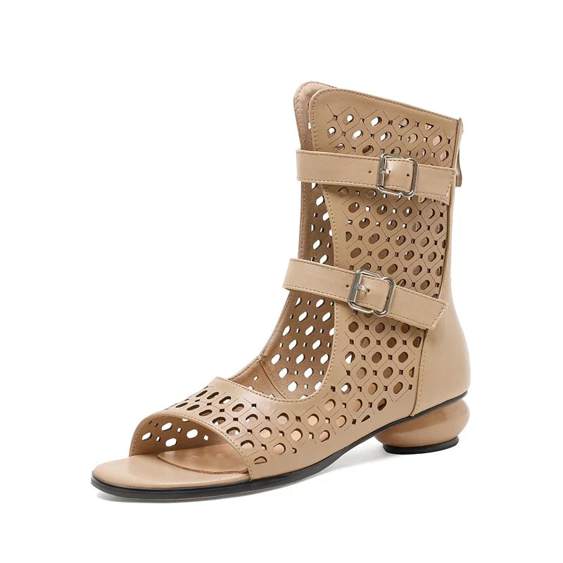 Women's Spring and Summer Genuine Leather Cowhide Exposed Toe