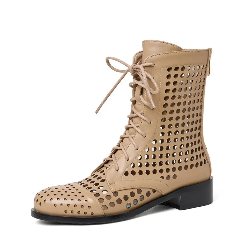 Women's Spring and Summer Genuine Leather Cowhide Round Toe