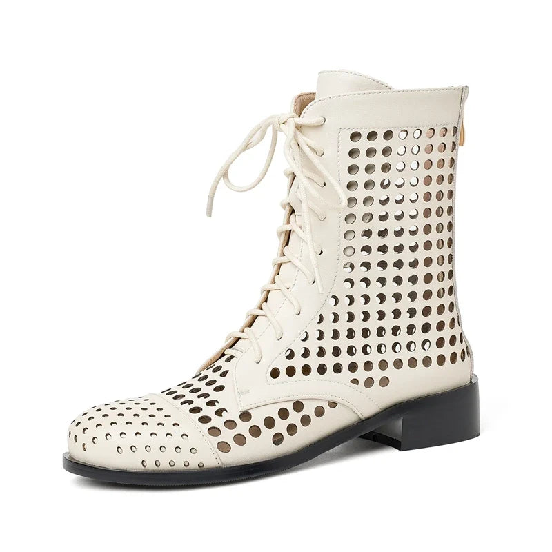Women's Spring and Summer Genuine Leather Cowhide Round Toe