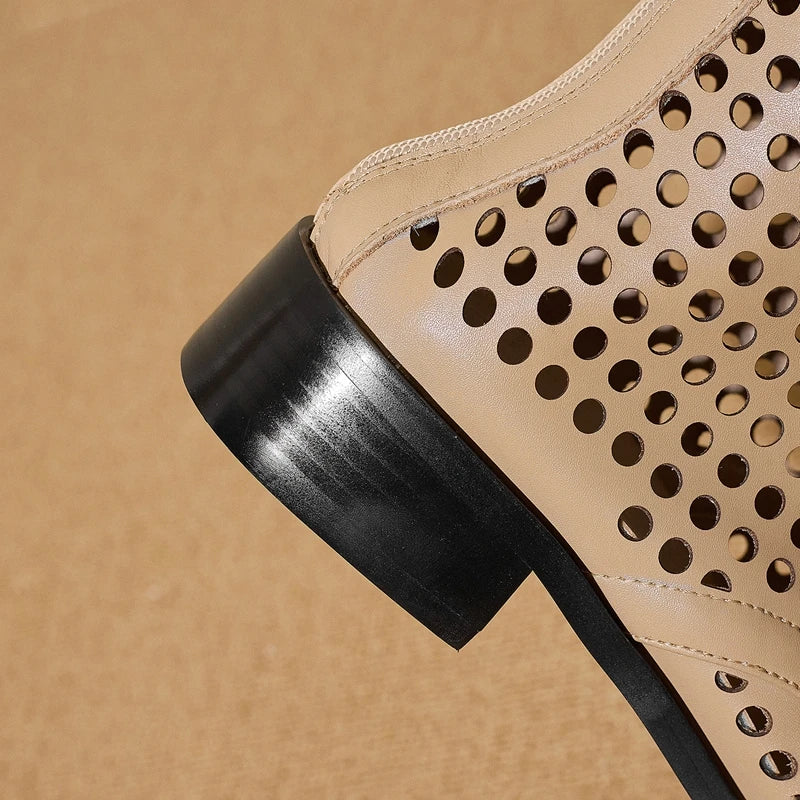Women's Spring and Summer Genuine Leather Cowhide Round Toe