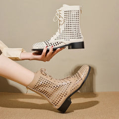 Women's Spring and Summer Genuine Leather Cowhide Round Toe