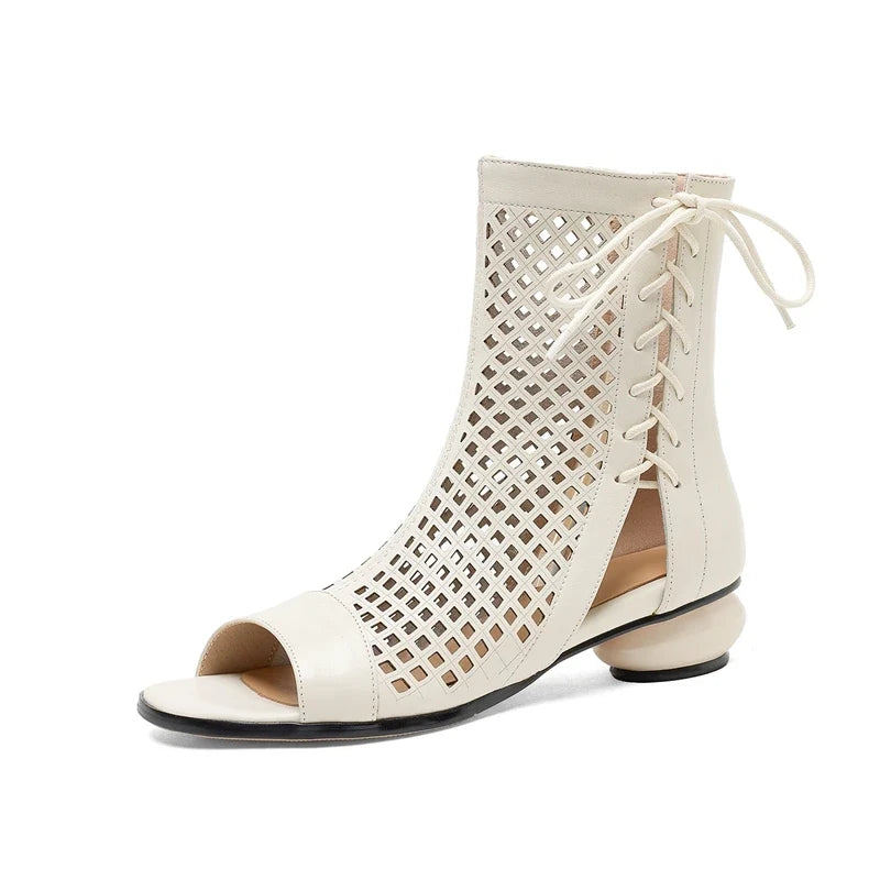 Women's Spring and Summer Leather Cowhide Exposed Toe