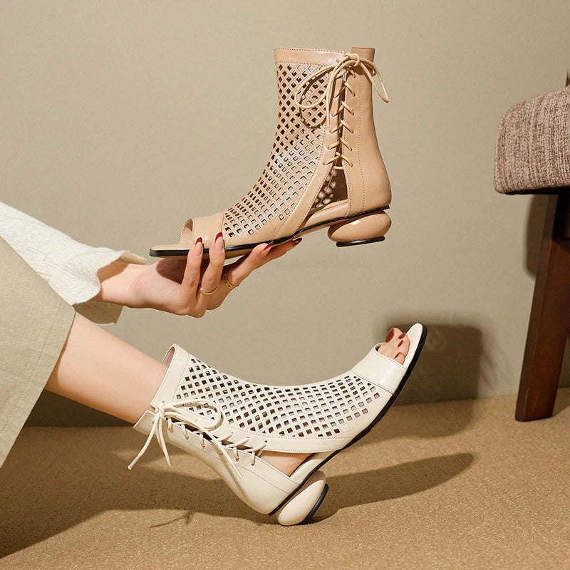Women's Spring and Summer Leather Cowhide Exposed Toe