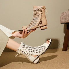 Women's Spring and Summer Leather Cowhide Exposed Toe