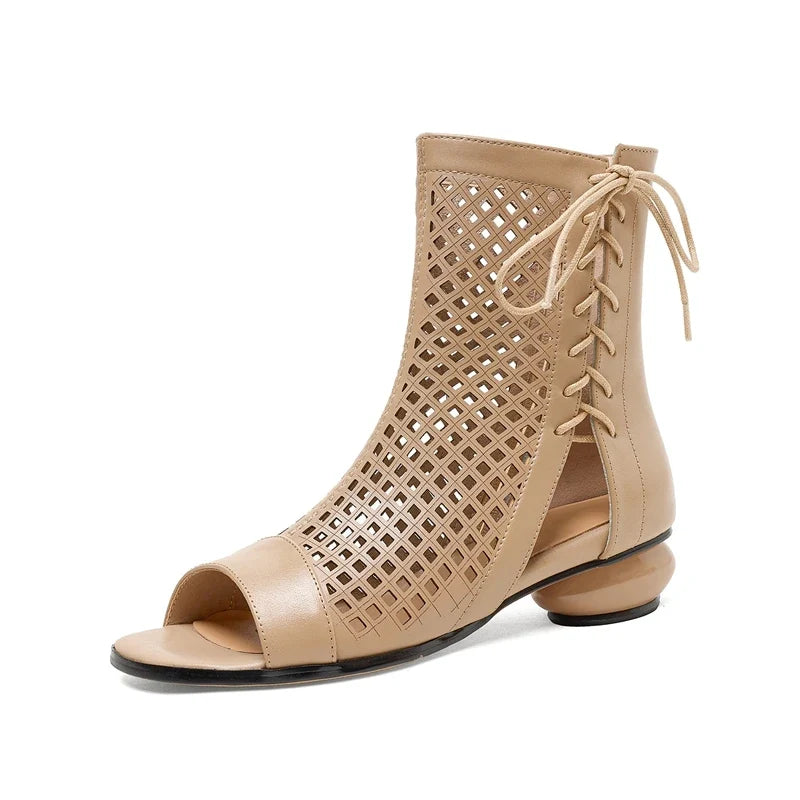 Women's Spring and Summer Leather Cowhide Exposed Toe