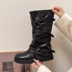 Women's Retro Belt Buckle High Heels Western Denim Outdoor Slimming Women's Shoes