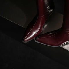 Women's autumn and winter genuine leather cowhide pointed retro high heels and knee western long Boots