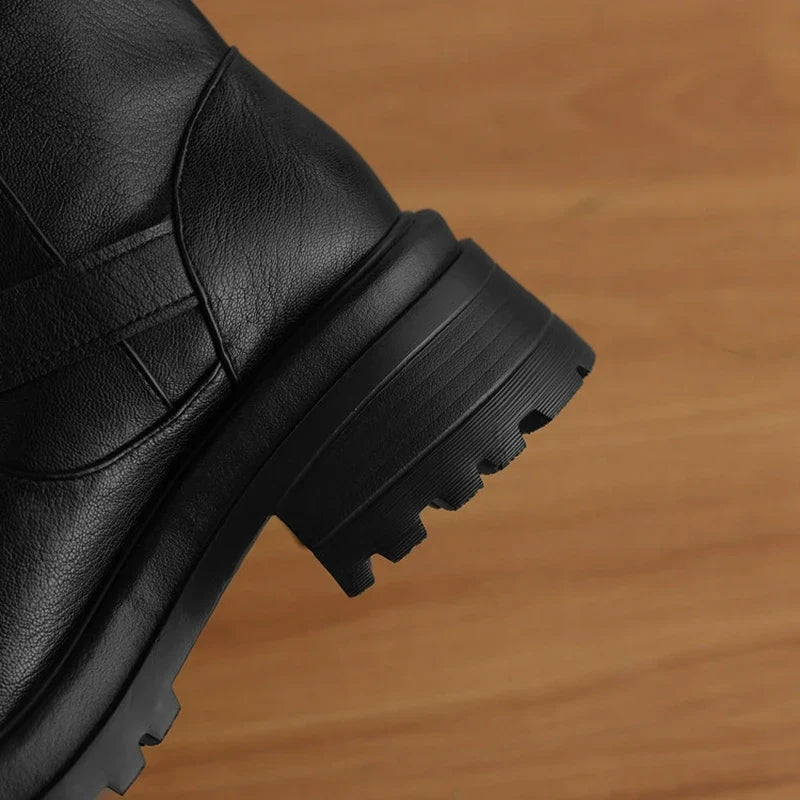 Women's autumn and winter genuine leather cowhide round toe and calf mid heel retro short Boots