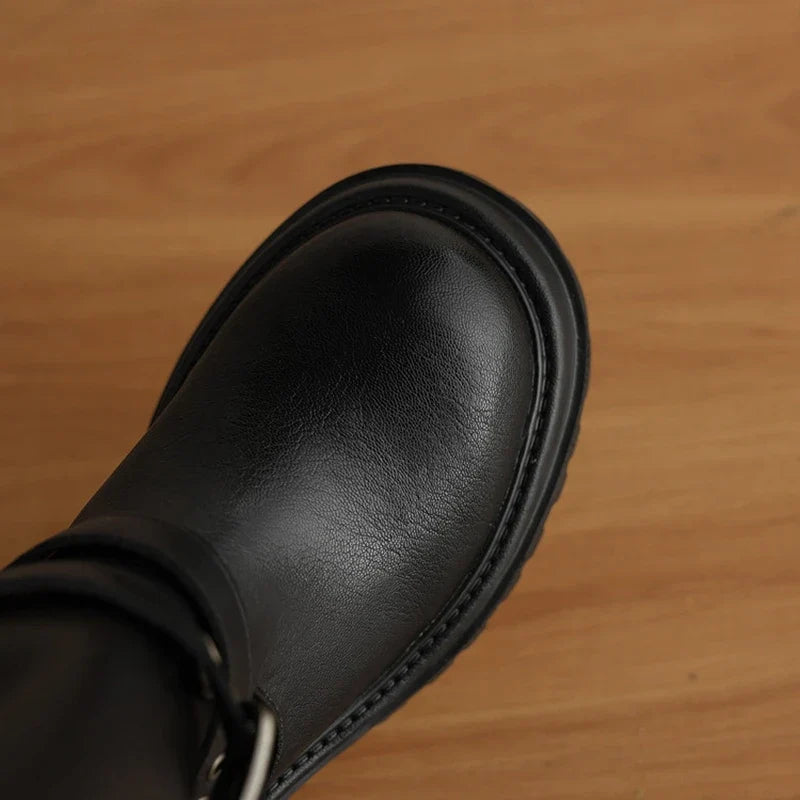 Women's autumn and winter genuine leather cowhide round toe and calf mid heel retro short Boots