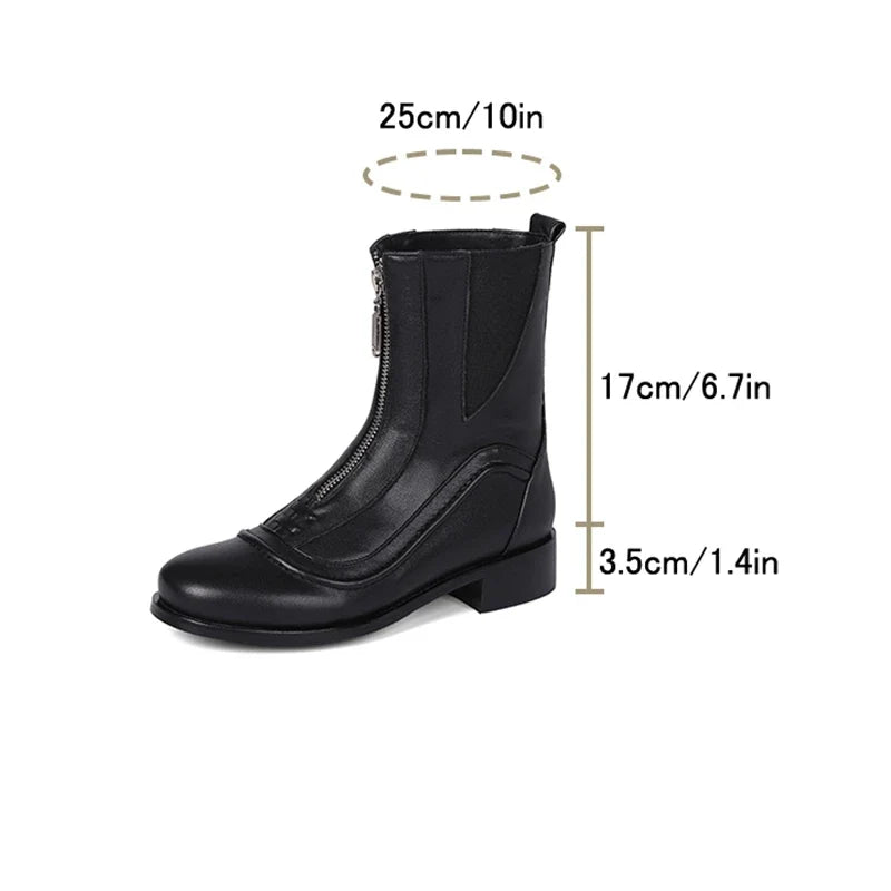 Women's autumn and winter genuine leather cowhide round toe