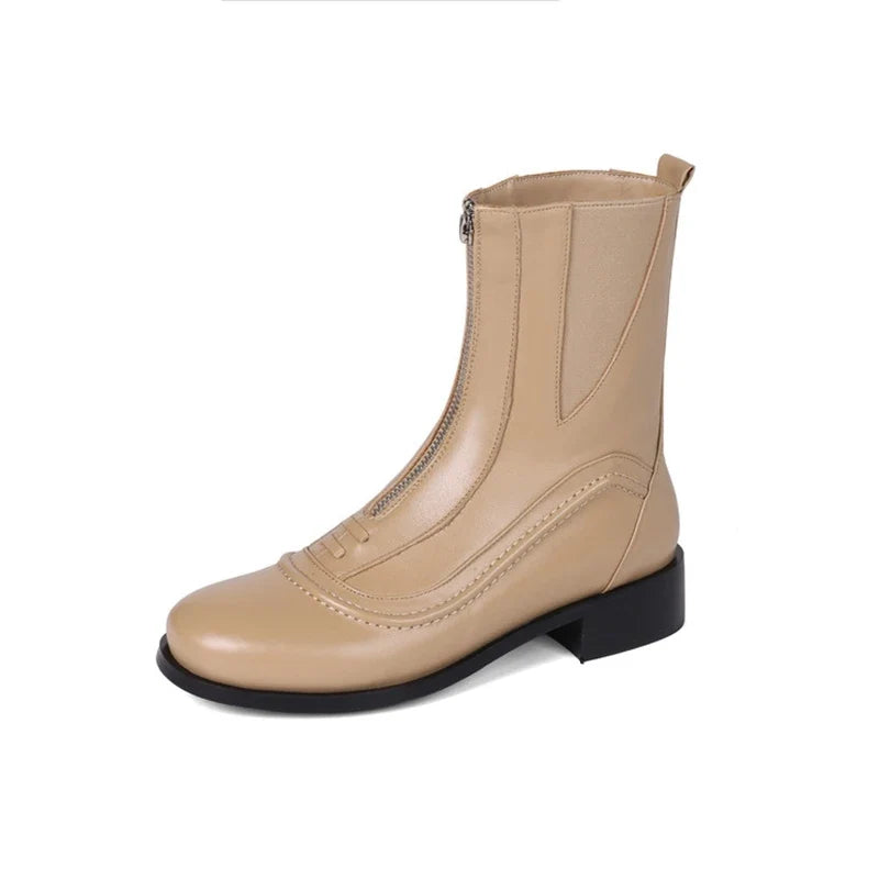 Women's autumn and winter genuine leather cowhide round toe