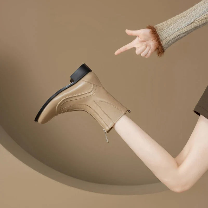 Women's autumn and winter genuine leather cowhide round toe