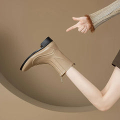 Women's autumn and winter genuine leather cowhide round toe